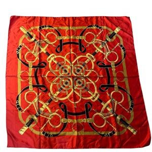 Hermès  Esperon D’Or Red and Gold Silk Scarf